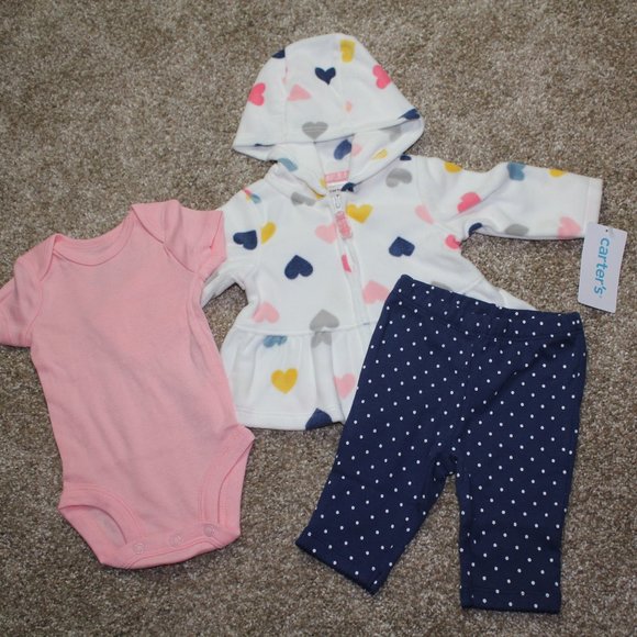 Carter's Other - Carter's Fleece Heart 3-Piece Winter Outfit Set Baby Girls Size Newborn NB NWT